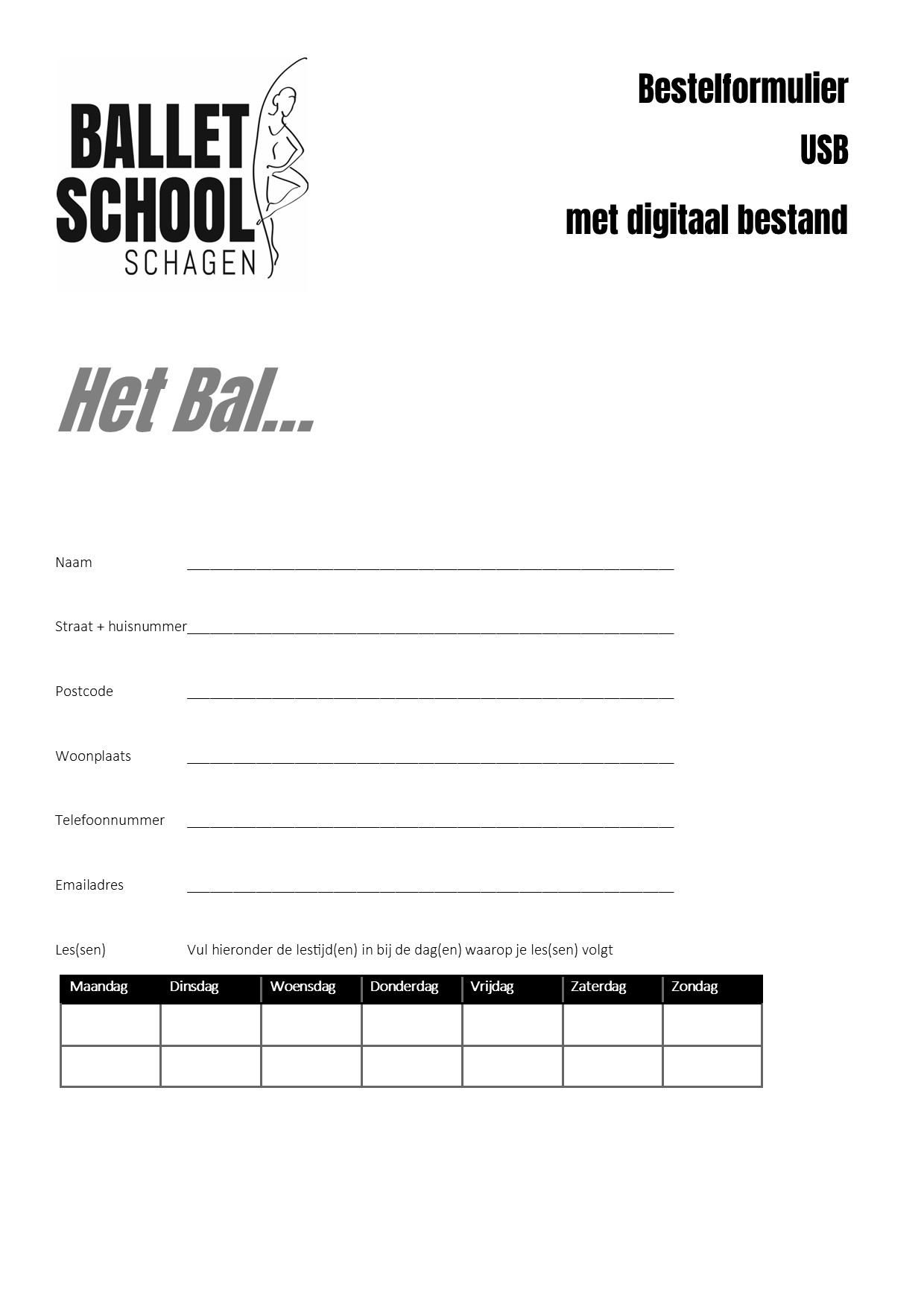 Bestelformulier USB-stick met digitaal bestand Het Bal...